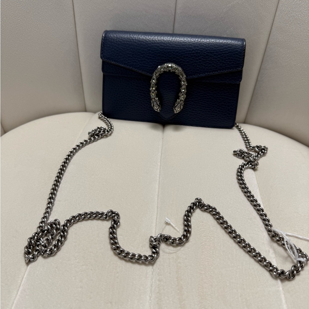 Gucci Dark Blue Crossbody Bag with Silver Chain